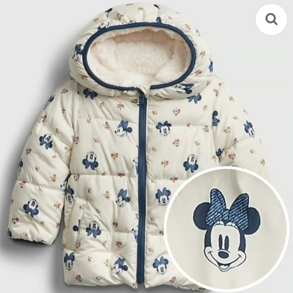 Disney Baby Gap Minnie‎ Mouse Reversible Sherpa Puffer Jacket Coat Girls Sz 4T